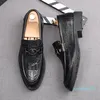 Scarpe Dress Designer Luxury Crocodile Style Schema da uomo da uomo Scarpe da ballo Black Wedding punta di punta di piedi Falti calzature