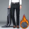 Hiver hommes chaud jean affaires mode classique Style noir bleu Denim droit polaire épais pantalon mâle marque pantalon 220115
