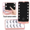 Lady Folding LED-lampor Portable Makeup Spegel Med Lashe Fack 5 Pairs / Set Falska Ögonfransar Förpackning Box Touch Sensor 12 Lights Cosmetic Speglar Väska för smink