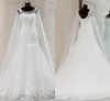 2022 Vestido de sereia incrível para casamento com envoltórios lace apliques frisado tampa manga espartilho back plus size turmpet vestidos de noiva mulheres