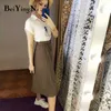 Beiyingni High Waist Women Skirt Casual Vintage Solid Belted Pleated Midi Skirts Lady 11 Colors Fashion Simple Saia Mujer Faldas 210721