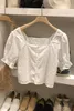 Zomer vierkante kraag korte blouse womens shirts effen korte mouw witte camisas mujer koreaanse mode dames crop tops 210514