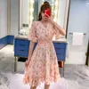 Mori Girl Summer Women Floral Dress V Neck Flowers Printed High Paist Sukienka Flare Sleeve Eleganckie Szyfonowe Ruffles Różowa sukienka 210515