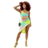 Match Tie Dye One Shoulder Crop Top And Skirts Sexy Two Piece Outfits For Women Sets Clothes Evening Party Club Wear 210525