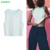 VUWWYV Fashion Striped Knit Crop Top Women Summer Casual Slim Ribbed Woman Blouses Sleeveless Streetwear Jersey Tops 210430