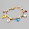 Shinus Charm Bracelets Turkish Evil Eye Bracelet 2021 Gold Plated Chain Jewelry Pearl Jewellery Stainless Steel Pulsera