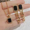 Örhängen Halsband Foydjew European American Niche Design Chopin Cuban Chain Stud Kvinnors Retro Enkla Black Gem Smycken Sets