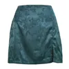 Vrouwen Zomer Elegante Jacquard Satijn Korte Rok Sexy Hoge Taille Split Mini Rok Vintage Rits Rok High Street 210518