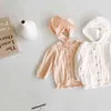 Baby Mädchen Gestrickte Hohlmantel + Mütze Frühling Süße Prinzessin Einfarbige Strickjacke Sonnenschutz Klimaanlage Hemd 210521