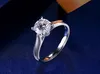 Avec certificat Bague de luxe en or blanc 18 carats Solitaire 8 mm 2.0ct Zircone Diamant Anneaux de mariage pour femmes en argent sterling 925 Bijoux Zr128