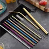 Drinkware Metal Reusable Colorful Drink-Ware Miljö 6 * 215 mm 304 Rostfritt Stål Straws Straight Bent Med Case Cleaning Brush Set Party Kitchen Tillbehör