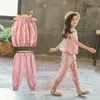 2021 Nuova ragazza di stoffa + pantaloni corti 2 pz/set ragazze neonati bambini vestiti di moda estivi vendite calde studenti 110-160 Y0705