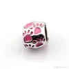 50Pcs /Lots Pink Enamel Footprint Big Hole Spacer Beads For Jewelry Making Bracelet Necklace DIY Accessories 8X10mm
