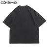 Gonthwid 대형 티셔츠 힙합 고민 낙서 펑크 록 고딕 티셔츠 Streetwear Harajuku hipster 짧은 소매 탑 210324