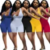 Plus Size Mulheres Sexy V Pescoço Macacões Jumpsuits Cor Sólida Onesie Roupas de Verão Slim Bodysuit Bodycon One Piece Calças S-2XL 4921