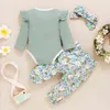 0-24 M herfst lente geboren baby baby meisjes kleding set gebreide lange mouw romperbroek hoofdband outfits 210515