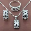 Orecchini Collana Stile russo Cubic Zirconia Set di gioielli estivi da donna Colore argento e set di anelli 2021 TZ0144