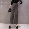 Pantalon à carreaux en laine d'automne et d'hiver pour femmes, élastique, taille haute, longueur cheville, grande taille, Harajuku, jambes larges, Goth 211115