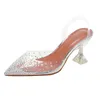 Stor storlek 44 45 Kvinnor Sandaler Rhinestones Transparent Slingback High Heels Gladiator Elegant Summer Office Lady Shoes