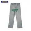 shec Embroidered Raw Edge Flare Jeans Men/Women High Waist Letter Pants Streetwear Hip Hop Wide Leg Denim Flared 211111