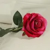 Single Faux Velvet Rose Long Stem and Green Leave Artificial Flowers Home Table Wedding Hotel Decoration Gift RRD12730