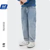 Inflatie mannen denim broek fw aankomsten los rechte broek mannen kleurblok pocket hip hop jeans pant mannelijke broek 3228 210318