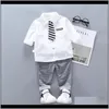 Conjuntos de ropa de maternidad para bebés y niños, camisa blanca y gris + pantalones a cuadros, 2 piezas, trajes para niños pequeños, ropa exterior para niños con corbata, ropa para bebés, Drop Deli