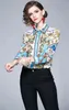 Kvinnor Slim Blusar Toppar Sommar Barock Skriv ut Runway Långärmad T-shirt Damer Collar Elegant Vintage Office Shirts Arbetskläder 210520