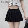 Noir Preppy Style jupe pour femmes taille haute minimaliste décontracté plissé Mini jupes femme été mode 210521