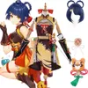 Spiel Genshin Impact Xiangling Cosplay Kostüm Perücken Anime Frauen Kleid Halloween Party Outfit Uniform Nach Maß Kostüme Y0913