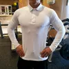 Açık Gri Hızlı Kuru Koşu Gömlek Uzun Kollu Sıkıştırma Gömlek Gym T-Shirt Spor Spor Bisiklet Fermuar Erkekler Rashgard