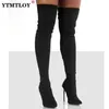 Size 36-43 Women Over-the-knee Boots Pointed Toe Thin Heel Slip On Party Club Winter Ladies Footwear Zipper Sexy High Heels H1115