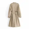 ZA Women Fashion met riem met dubbele borsten trench jas vintage zakken met lange mouwen vrouwelijke bovenkleding chic overjas 210915