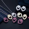 Earrings & Necklace Pera Romantic Double Love Heart Shape Fuchsia Cubic Zirconia Black Gold Jewelry Sets For Friend Gift J440