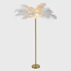 フロアランプ家の装飾ダチョウの羽 LED ランプ北欧スタイルの高級リビングルーム銅アート装飾