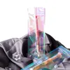 100PCS Pink Clear Flashing Gift Bag Long Plastic Laser Zipper Sack Plastic Makeup Brush Watch Jewelry Package Colorful Bag 210724