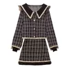 L-5XL Plus Size Damenanzüge Herbst und Winter Damen Tweed Plaid Mantel Tops + Minirock Große Größe 2 Stück Set 210515