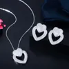 Earrings & Necklace Pera Romantic Double Love Heart Shape Fuchsia Cubic Zirconia Black Gold Jewelry Sets For Friend Gift J440