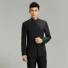 Mens Slim Fit Fit Collar Suits Moda Sólida Chinesa Tang Masculino Elegante Casual Conjunto Tangsuit Cavalheiros FS-105 X0909