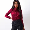 Blusa Frauen Bluse Elegante Weinrot Grün Satin Hemd Umlegekragen Langarm Weibliche Formale Büro OL Bluse Frauen Tops 210527