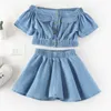 Summer Girls' Clothing Sets Korean Princess Bubble Sleeve Top +Lace Stitching Denim Shorts 2PCS Children Baby Kids Clothes Suit 210625