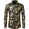 Purpere Mens Bloemen Bronzing Shirt Shiny Flower Luxe Fashion Party Jurk S Casual Club Camisa Masculina 210721
