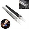 Best quality 100Pcs Black White Ceramic Tweezers Non-Conductive Heat Resistant Tweezers Stainless Steel Ceramic Tweezers E Cigarette Tools DH8578