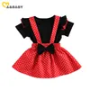 6m-3y zomer geboren peuter baby meisje kleding set ruches t-shirt dot rokken overalls outfits 210515