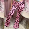 Caída Mujeres Trendy Leopard Print Blare Pants S-4XL Tallas grandes Sweypants Pink Color Wide Leg Partywear Pantalones largos Pantalones 210517
