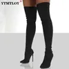 Size 36-43 Women Over-the-knee Boots Pointed Toe Thin Heel Slip On Party Club Winter Ladies Footwear Zipper Sexy High Heels H1115