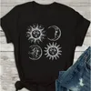 Sun Moon Drawing Art Graphic Tee Vintage Hipster Kawaii Casual T-Shirt divertente per le donne Black Cool Grunge Gothic Summer Tops 210518