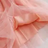 Sweet Fairy Off Épaules Gaze Épissée Volants Robe Sans Bretelles Mesh Gaze Épissée Plissée Robe Vintage A-ligne Robes 2020 Y0603
