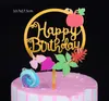 Acrylic Cake Toppers Happy Birthday Cakes Topper Party Supplies Gold Flower Topper for Various Anniversary Decorations CCA12387