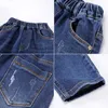 Hohe Qualität Jungen Frühling Hosen Baumwolle Kinder Elastische Taille Hosen Mode Lose Loch Denim Kinder Jeans 5 6 8 12 14 Jahre 210622